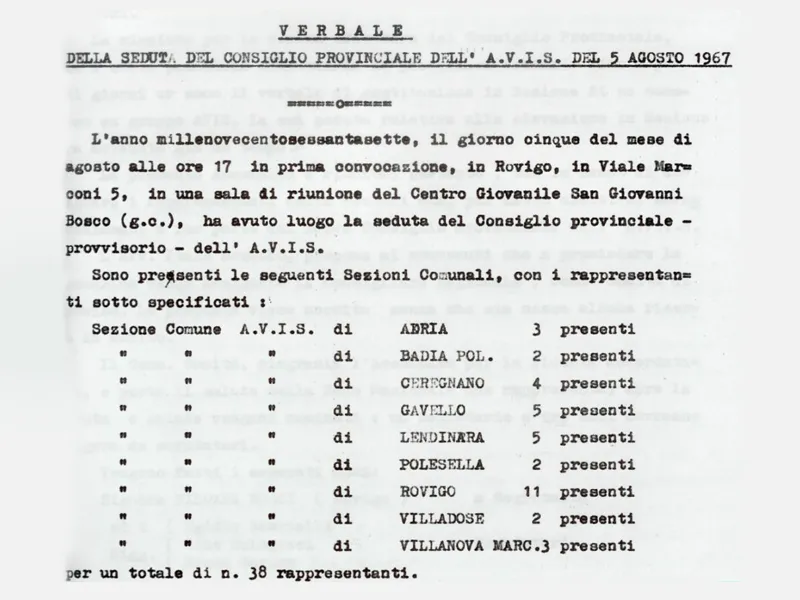 Primo Verbale AVIS Provinciale Rovigo